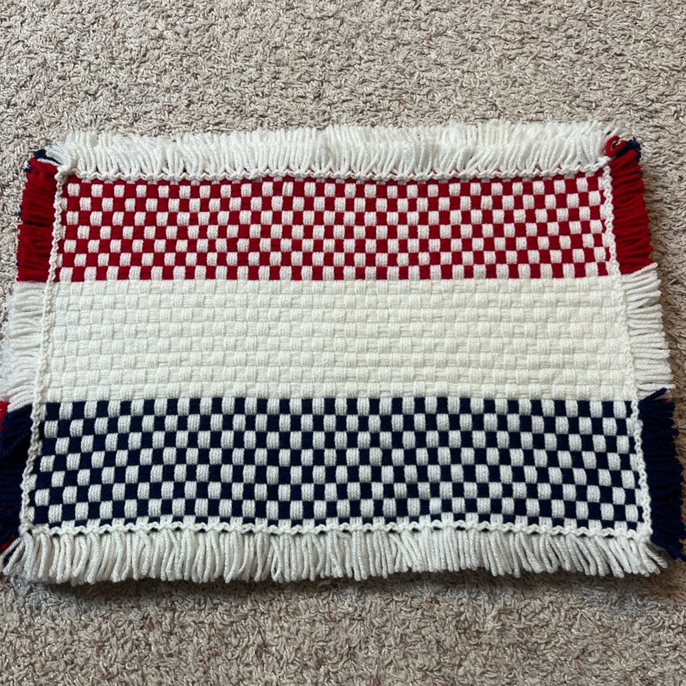 Homemade Crocheted Red White Blue Checkered Set Of 4 Dinner Placemats 19” X 13”